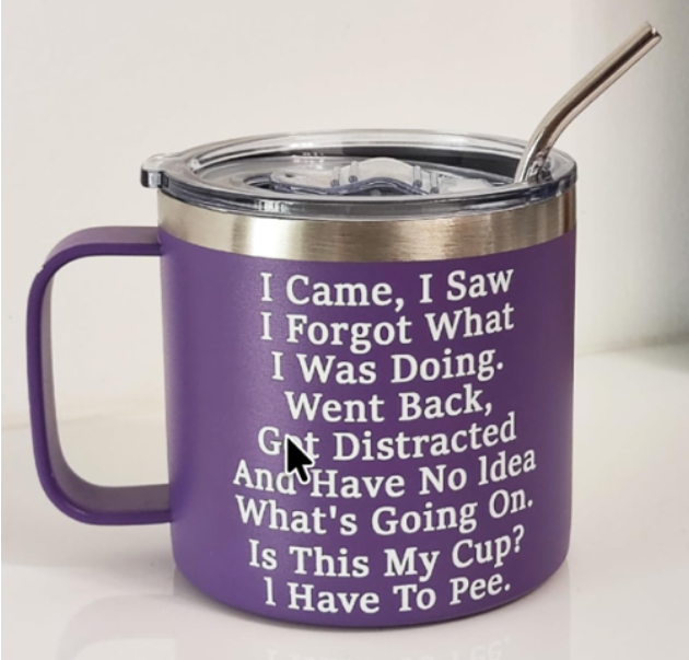 Image of travel cup with message for the elderly